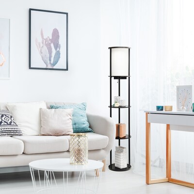Simple Designs Etagere Organizer Storage 62.5" Floor Lamp with 2 USB Charging Ports and 1 Charging Outlet, Black (LF2010-BLK)