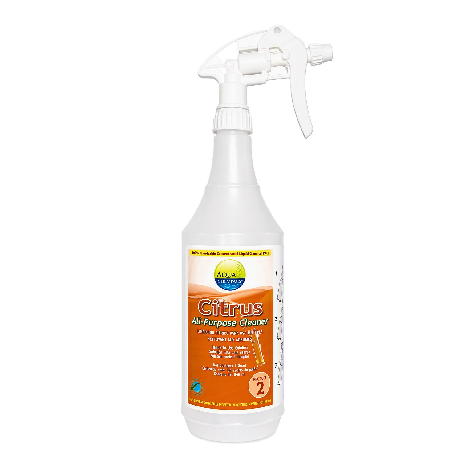 Aqua ChemPacs Stride Citrus 32 oz. Spray Bottle with Trigger, White/Orange (9320237)