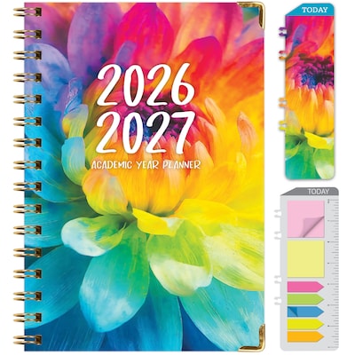 2026-2027 Excello Brands 8 x 5.5 Academic Weekly & Monthly Planner, Paperboard Cover, Rainbow Petals (FSHN-AY26-58-41)