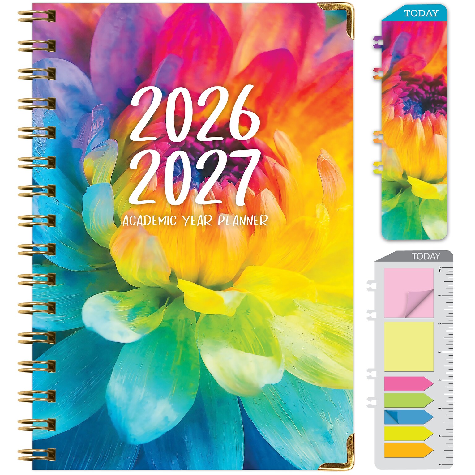2026-2027 Excello Brands 8 x 5.5 Academic Weekly & Monthly Planner, Paperboard Cover, Rainbow Petals (FSHN-AY26-58-41)