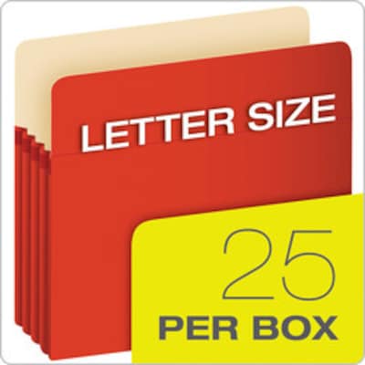 Pendaflex Color File Pockets, 3 1/2" Expansion, Letter Size, Red, 25/Carton (1524CT RED)