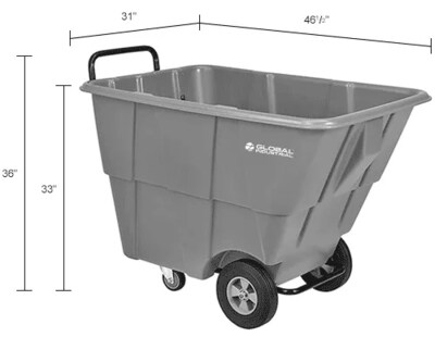 Global Industrial Standard Duty Plastic Tilt Truck, 1/2 Cu. Yd. Capacity, 850 Lb. Capacity, Gray (984613)