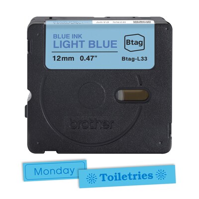 Brother P-touch Btag Label Tape, 1/2" x 13.1' (12mm x 4m), Blue on Light Blue (BTAGL33)