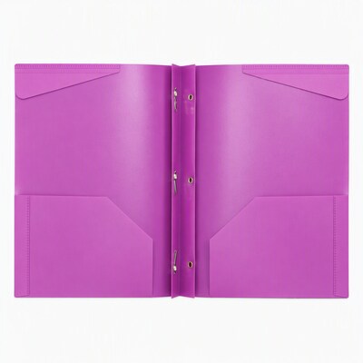 Staples Matte Plastic 2-Pocket Portfolio Folder with Fasteners, Letter Size, Purple