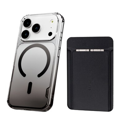 TUFF8 Gradient MagSafe Phone Case for iPhone 18 Pro with Foldable Origami Wallet Stand, Clear/Black (KITLIB18PRO06)