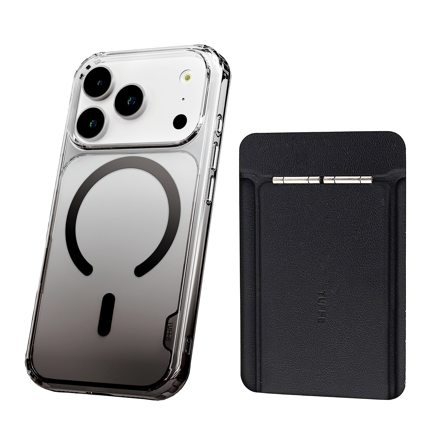 TUFF8 Gradient MagSafe Phone Case for iPhone 18 Pro with Foldable Origami Wallet Stand, Clear/Black (KITLIB18PRO06)