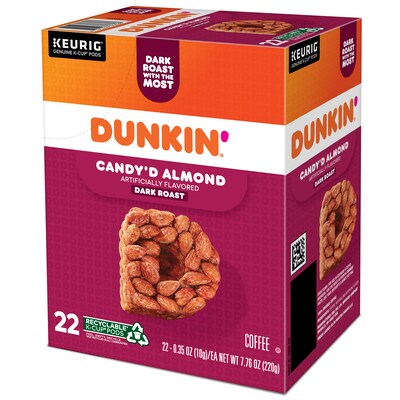 Dunkin' Candy'd Almond Coffee Keurig K-Cup Pods, Dark Roast, 22/Carton (5000375651)