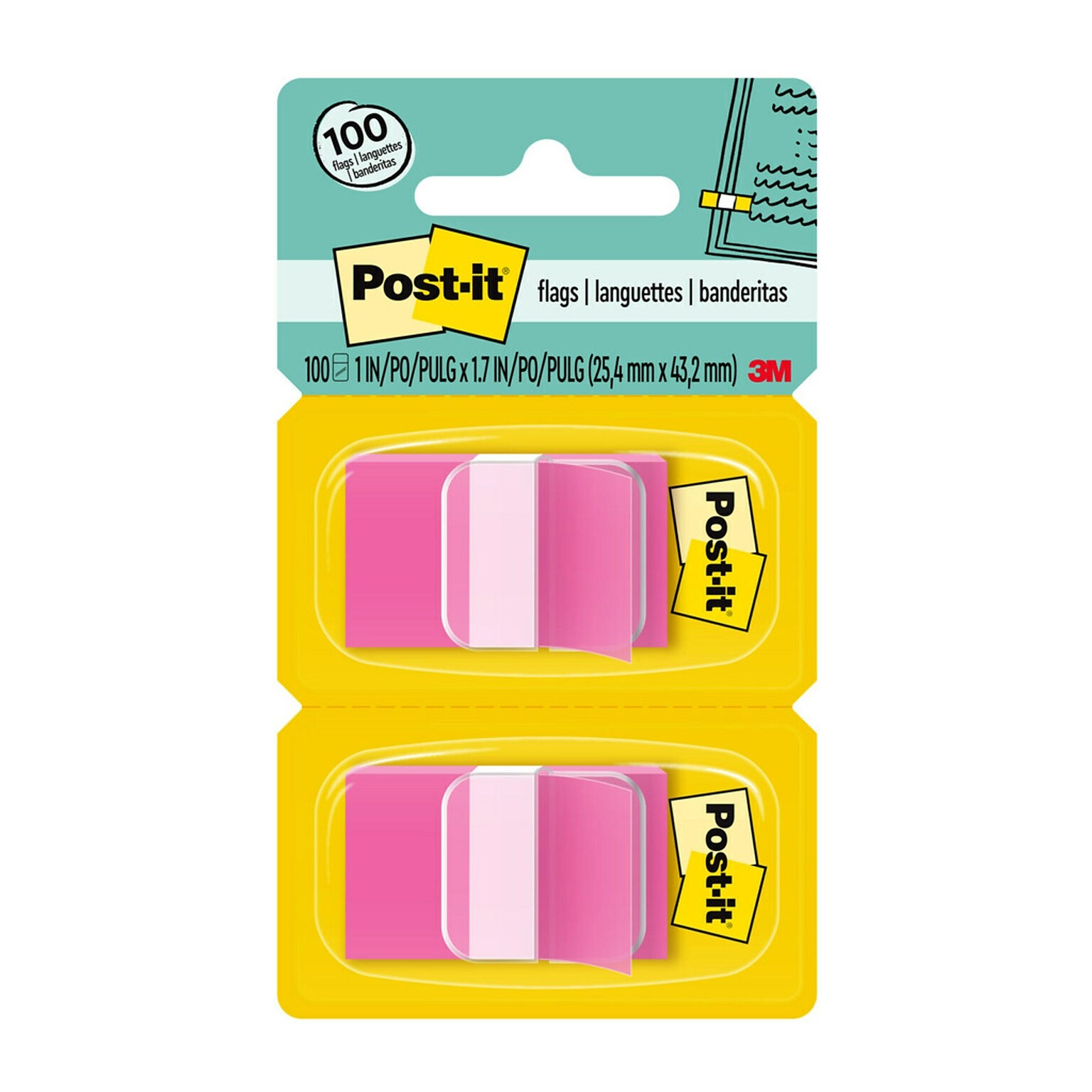 Post-it Flags, 1 Wide, Pink, 100 Flags/Pack (680-BP2)