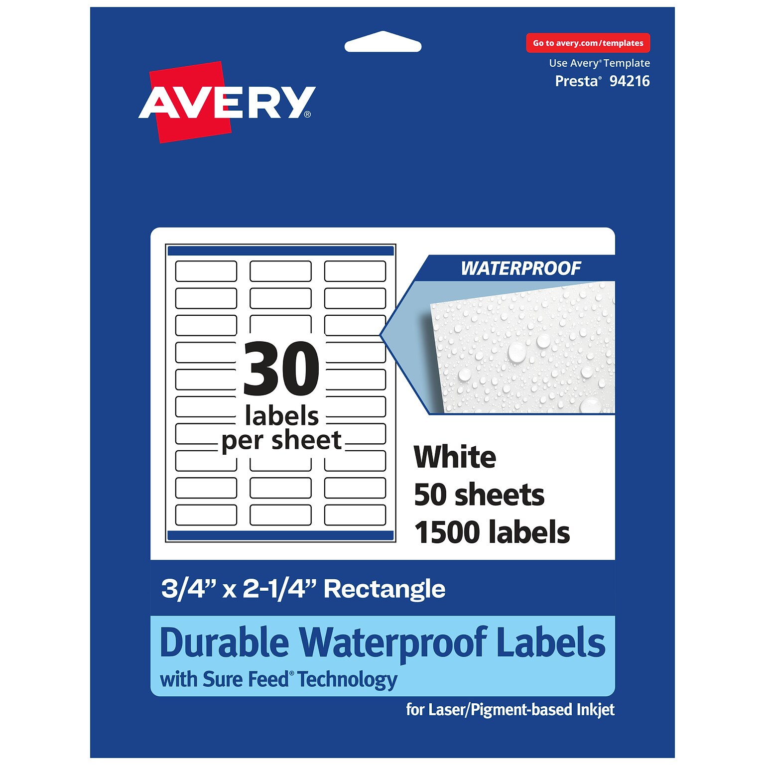 Avery Laser/Inkjet Multipurpose Labels, White, 30 Labels/Sheet, 50 Sheets/Pack (94216-WMF50)