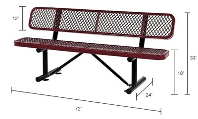 Global Industrial 6' Outdoor Steel Bench w/ Backrest, Expanded Metal, Red (277154RD)