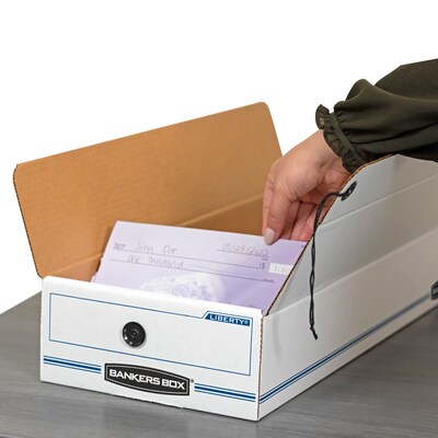 Bankers Box Liberty Corrugated File Box String and Button Box, Check Size, White/Blue (4662401)
