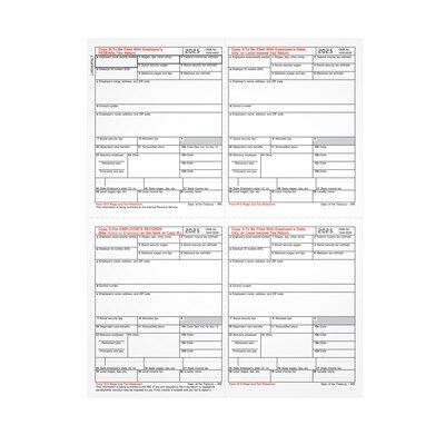 Adams Employees Copies Cut Sheet 2026 W-2 Tax Form, 1-Part, 4-Up, Copy B, C, 2, 100/Pack (LW24UPALT100)