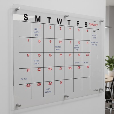 Excello Brands Acrylic Dry-Erase Calendar Whiteboard, 20 x 30, Black Print (ACRYLBRD-CAL20X30-BLK)