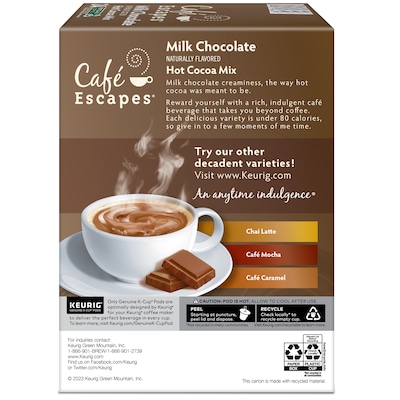 Cafe Escapes Milk Chocolate Hot Cocoa Mix, Keurig® K-Cup® Pods, 24/Box (6801)