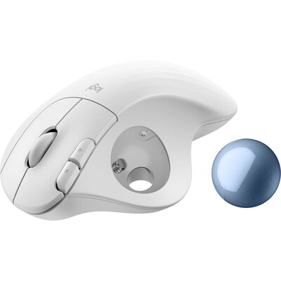 Logitech Ergo M575S Wireless Ergonomic Trackball Mouse, Off-White/Blue (910-007028)