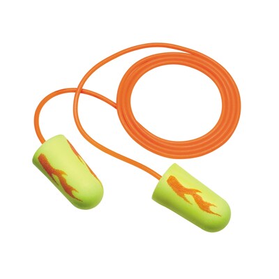 3M E-A-Rsoft Yellow Neon Blasts Earplugs, Corded, Poly Bag, Regular Size, 200 Pairs/Pack(311-1252)