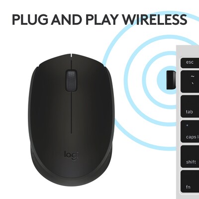 Logitech M170 Wireless Ambidextrous Optical Mouse, Black (910-004940)