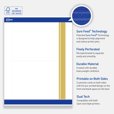 Avery Gold Double-Dipped Edge Matte Blank Card, White, 20/Pack (S00-DKK)