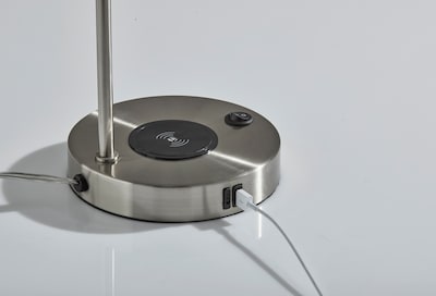 Adesso Emery SuperCharger Incandescent Desk Lamp, 19"H, with USB Port, Brushed Steel (2624-22)