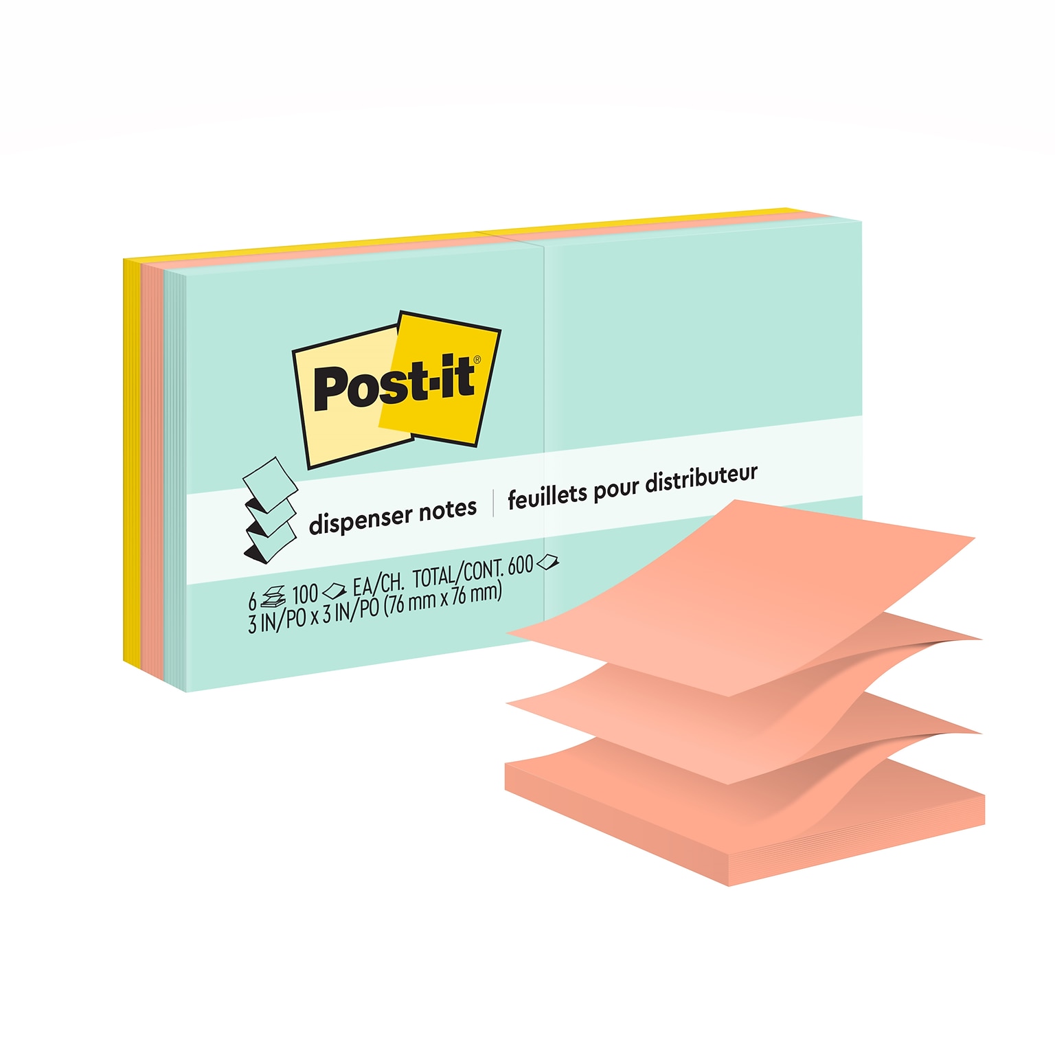 Post-it Pop-up Notes, 3 x 3, Beachside Café Collection, 100 Sheets/Pad, 6 Pads/Pack (R330-AP)