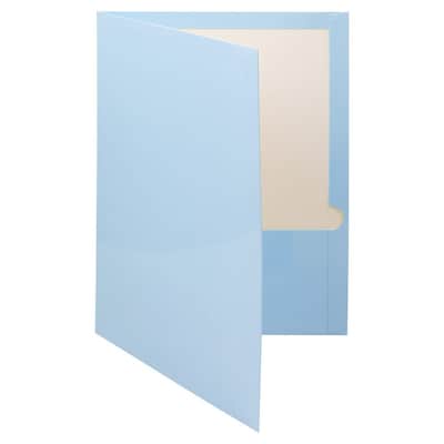 JAM Paper Glossy 2 Pocket Cardstock Presentation Folder, Blue, 25/Box (31225346A)