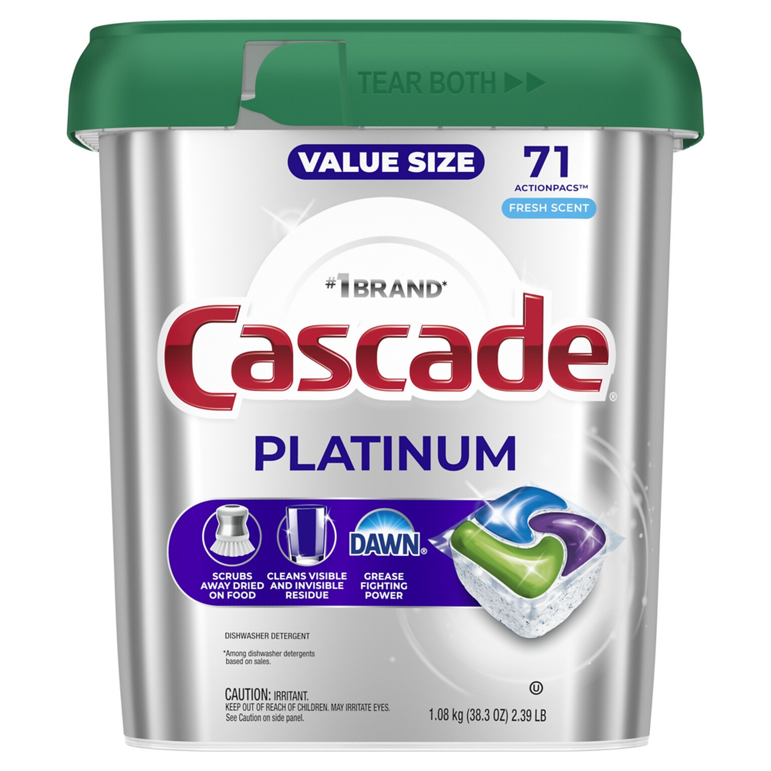 Cascade Platinum ActionPacs Dishwashing Detergent Pods, Fresh Scent, 71 Pods/Box (12052)