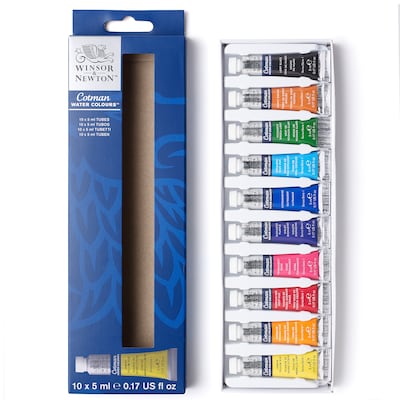 Winsor and Newton Cotman Watercolor Paint Tube Set, Assorted Colors, 5 mL, 10/Set (WNX0390664)