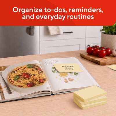 Staples Sticky Notes, 3" x 5", Yellow, Recycled Paper, 1200 Sheets – Eco-Friendly Self-Stick Notes for Lists & Reminders
