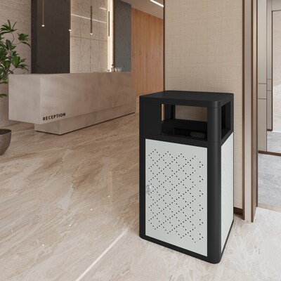 Flash Furniture Brooks Steel Indoor-Outdoor Trash Can with Locking Access Door, 31.4 Gallon, Black/Silver (UBOTB67WBLKSLV)