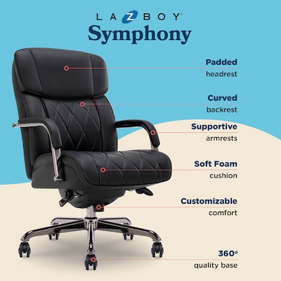 La-Z-Boy Symphony Ergonomic Bonded Leather Swivel Executive Chair, Black and Graphite (CCHR10013E)