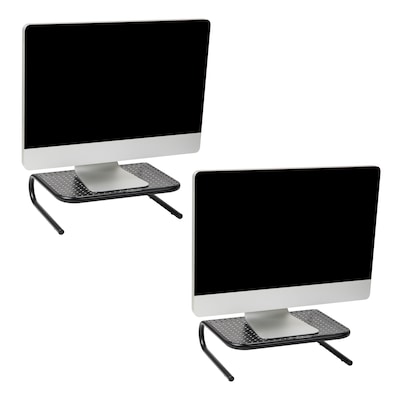 Mind Reader Ventilated Monitor Stand, Holds up to 44 lbs., Metal, Black, 2/Pack (2METMONST-BLK)