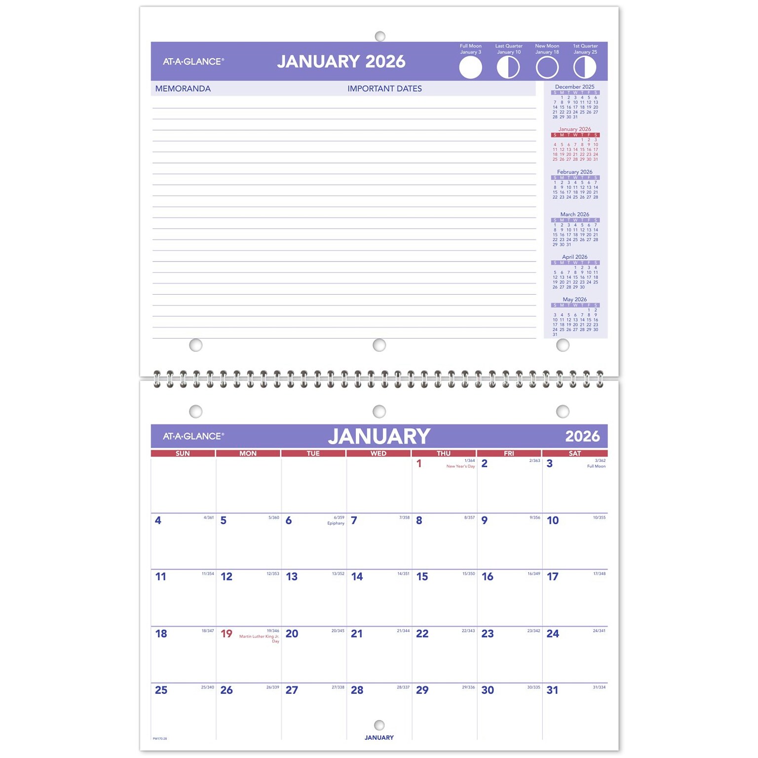 2026 AT-A-GLANCE 11 x 8.5 Monthly Wall Calendar, White/Purple (PM170-28-26)