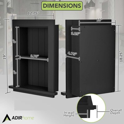 AdirHome 1-Shelf Recessed Wall Mount Shelf, 19 x 12.75 x 4.75, Black (515-01-BLK)
