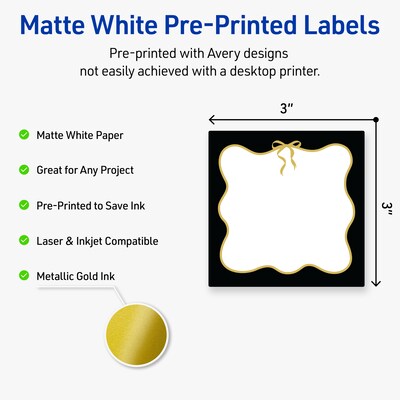 Avery Square Laser/Inkjet Multipurpose Labels, 3 x 3, White, 60/Pack (19479370852)