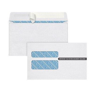 Adams Self Seal Security Tinted Double Window W-2 Tax Form Envelope, White, 100/Pack (7510PS100)