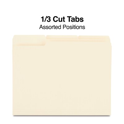 Quill Brand® Premium File Folders,  Assorted Tabs, 1/3-Cut, Letter Size ,Manila, 100/Box (741137)