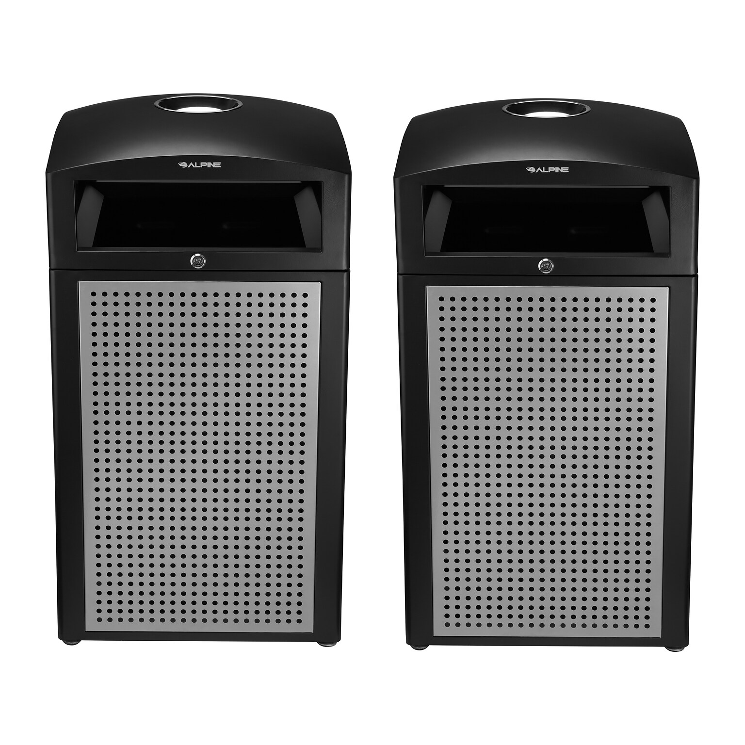 Alpine Industries Steel Outdoor Commercial Trash Can with Ashtray Dome Lid, 40 Gallon, Silver, 2/Pack (ALP472-40-SIL-2PK)