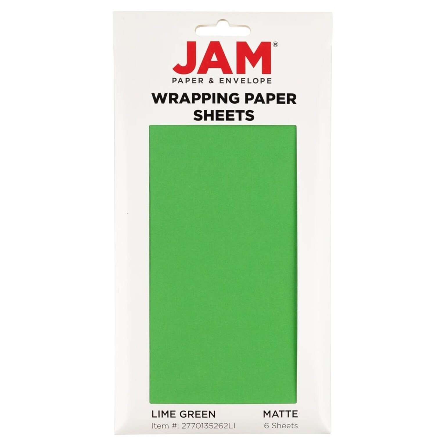 JAM Paper Gift Wrap, 25 x 20, Lime Green, 6/Pack(2770135262LI)