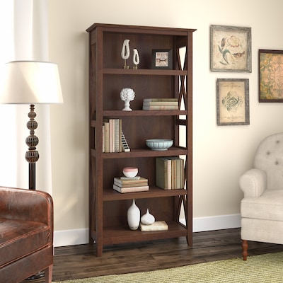 Bush Furniture Key West 66"H 5-Shelf Bookcase with Adjustable Shelves, Bing Cherry Laminate (KWB132BC-03)