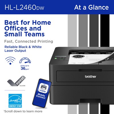 Brother RHL-L2460DW Refurbished Wireless, Black & White, Print-Only, Laser Printer, Refresh Subscription Ready