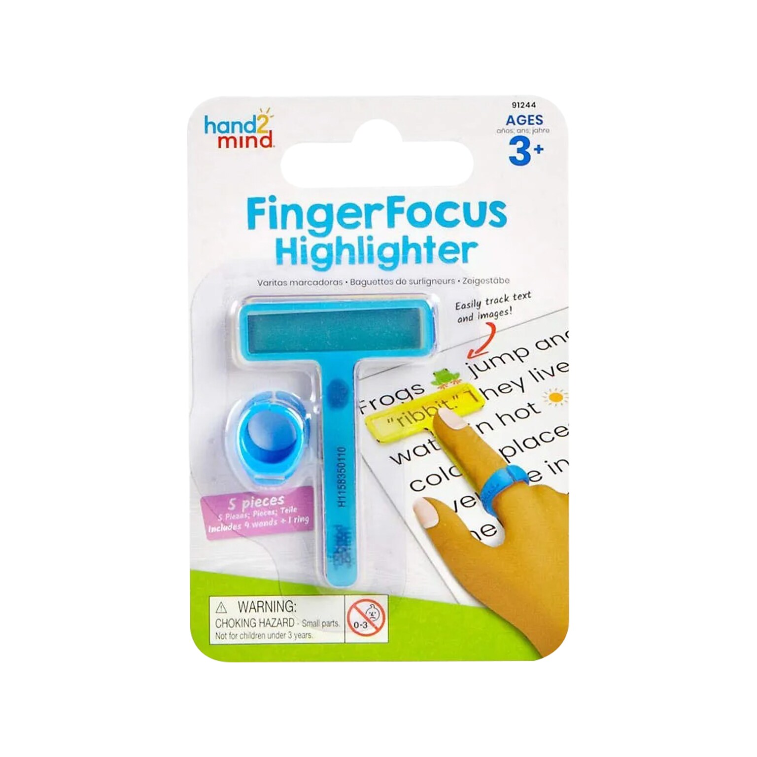 hand2mind FingerFocus Highlighters, Assorted Colors, 5/Set (91244)