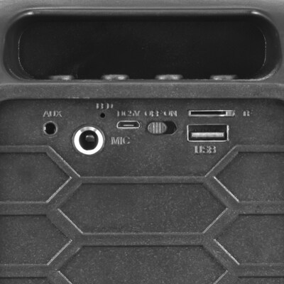 QFX True Wireless Portable Bluetooth Speaker with LED Party Lights, FM Radio & Microphone Input, Charcoal (BT-60-CHR)