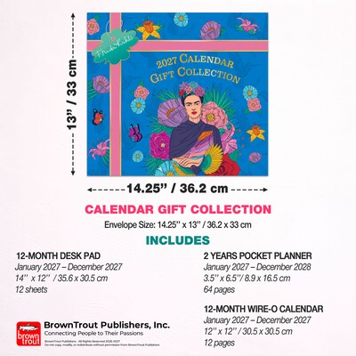 2027 BrownTrout Frida Kahlo 14.25" x 13" Monthly Calendar, Assorted Colors (9798330716173)