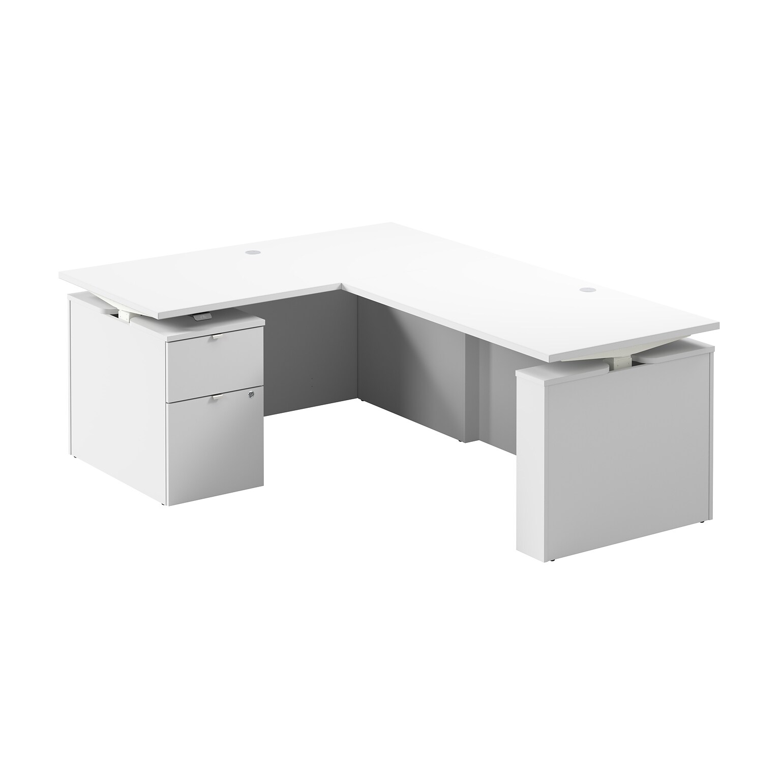 Bush Business Furniture Stratus 60W Electric L-Shaped Adjustable Standing Desk with Cabinet, White (SUT015WH)