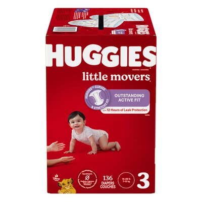 Huggies Little Movers Baby Diapers, Size 3, 136/Carton (53592)