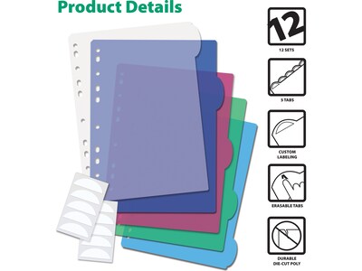 Better Office Index Poly Dividers, #5, Assorted Colors, 12/Pack (63512-12PK)