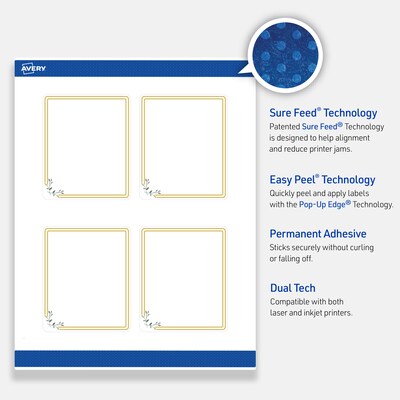 Avery Laser/Inkjet Rectangle Multipurpose Labels, 4" x 3-1/3", White, 40/Pack (S00DMQ)