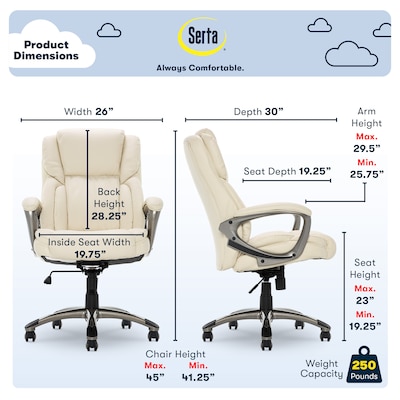 Serta Works Bonded Leather Executive Office Chair, American Beige (CH200112)