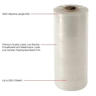 Global Industrial Stretch Wrap Film For Machine, 20" x 5000' x 80 Gauge, Clear (242429)