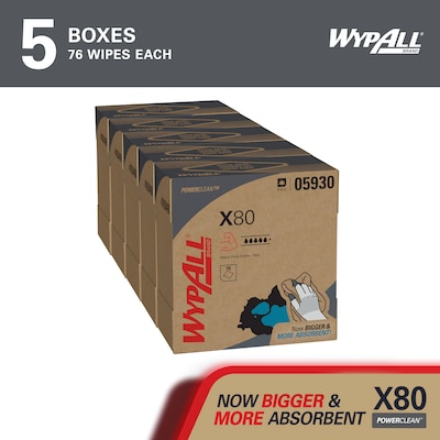 WypAll PowerClean X80 Cloths, 8.34 x 16.8, Red, 76 Sheets/Box, 5 Boxes/Carton (05930)